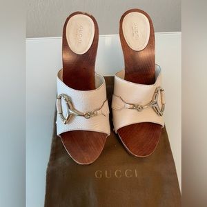 Gucci Mules Heel Horsebit Accent Leather Slides